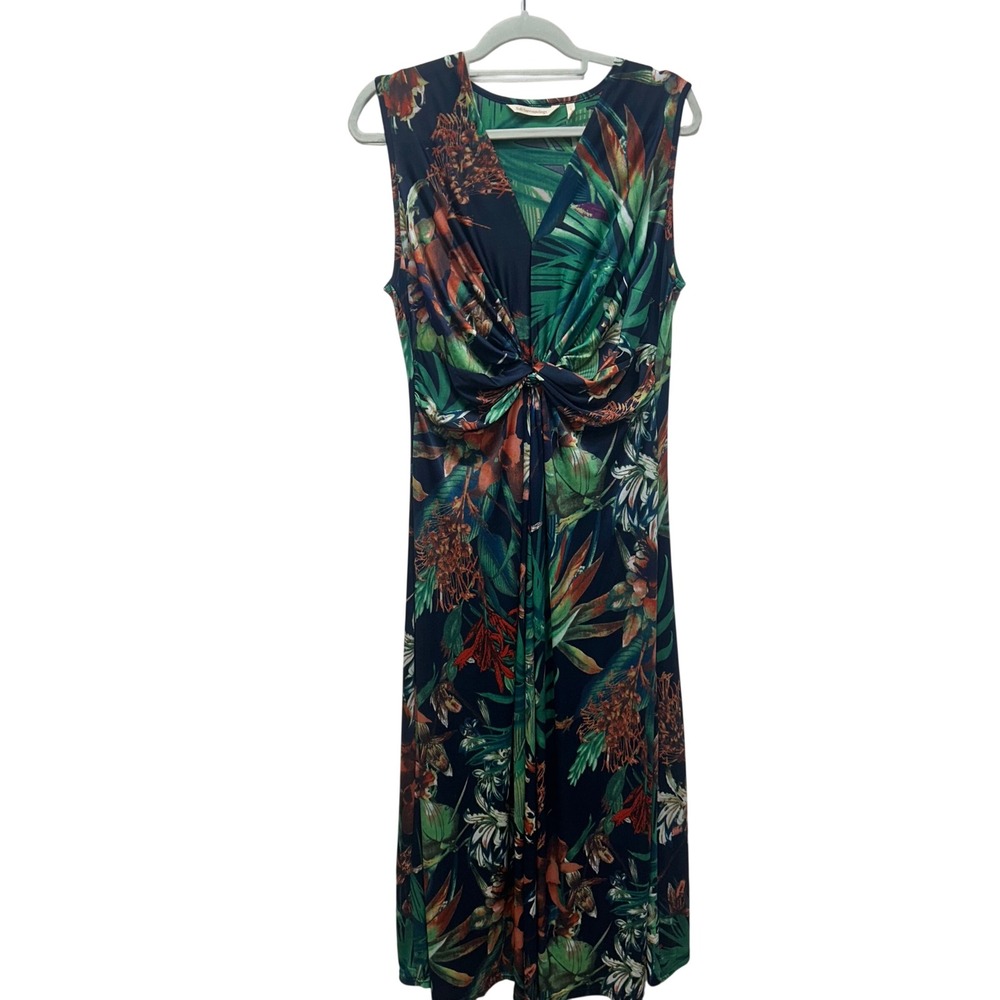 Soft Surroundings Tropical Floral Twist Front V-Neck Maxi Dress Green Blue navy